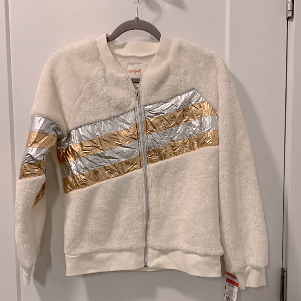 Cat & Jack Cream Fleece Jacket with Metallic Accents Sz XL